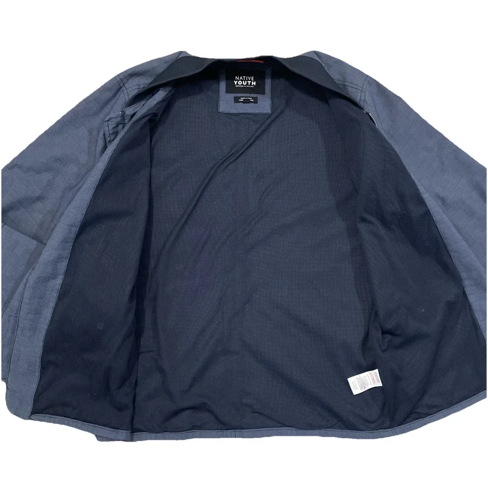 Native Youth Revolve Mens Large Bomber Jacket Coat Blue Full Zipper Pockets‎